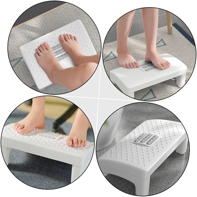 Household Footstool White with Massage Rollers Office Foot Rest Stool Ergonomic Foot Support Step for Improved Leg and Back Comfort