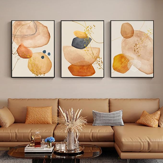 QKF Large Frame Graphics Geometric Abstract Modern Home Wall Art Living Room Bedroom White Wall Decoration Painting Boho Retro Poster Print 20 "X 28" x 3 Panels