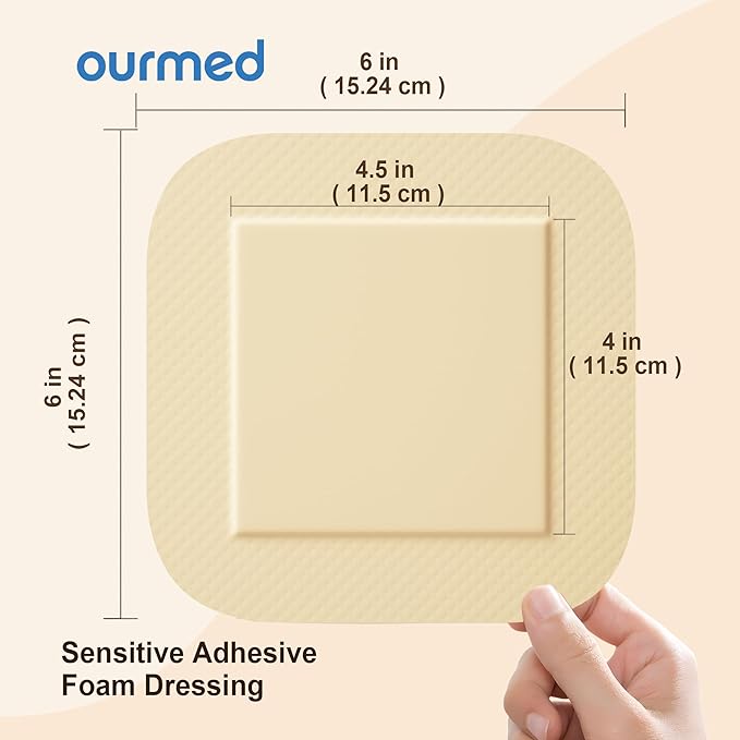 Silicone Foam Dressings(6"x 6" - 10 Packs) with Tender Adhesive Border, Sterile Advanced Absorbent Bandage, Wound Care for Bed Sores, Pressure Ulcers, Foot Diabetic Ulcer