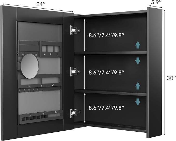 Bathroom Mirror Cabinet - Large Single Door 24x30 inchs Wall Cabinet Bathroom Vanity Mirror Cabinet with Facial Tissues Slot and Multifunctional Storage Area