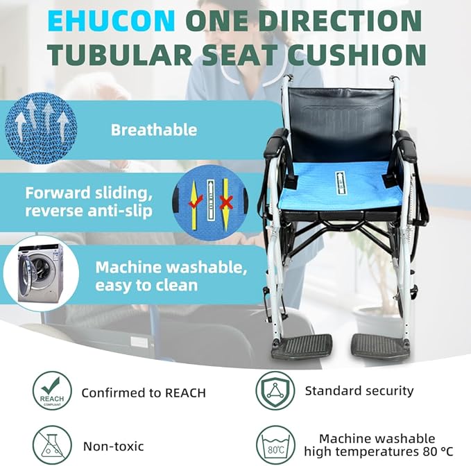 One Way Transfer Support Tubular Seat Cushion, Fall Prevention for Eldery in Chair or Wheelchair, Excellent Non-Slip Seat Cushion in Car Seat or Office Chair (Blue, with Handles(17"x17"))