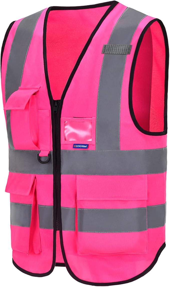 A-SAFETY Pink High Visibility Safety Vest with Reflective Strips, Multiple Colors Available,X-Large