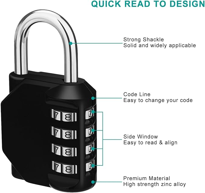 ZHEGE Combination Lock 2 Pack, 4 Digit Outdoor Combination Padlock for Gym, School, Gates (Black & Sliver)
