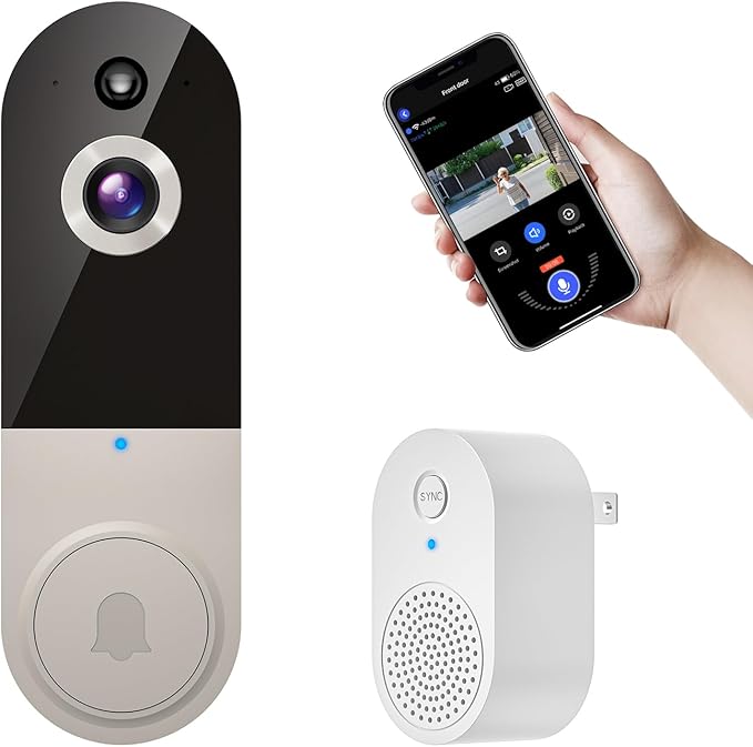 1080p Wireless Video Doorbell Camera with Indoor Receiver, AI Human Detection, 2-Way Audio, Night Vision, Cloud Storage, Real-Time Alerts, 2.4G Wi-Fi Only (Linen)