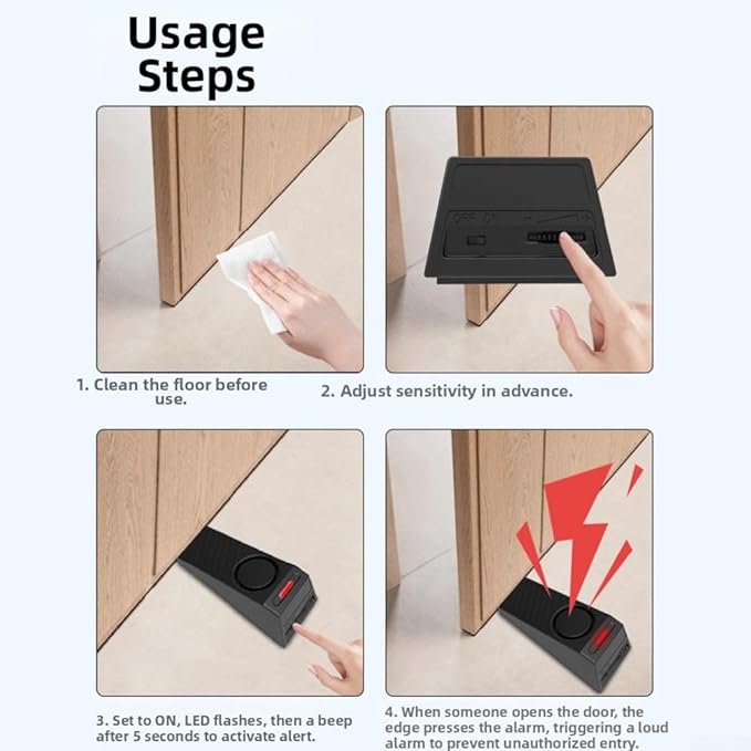 Portable Anti-Theft Door Stop With 130DB Alarm, USB-C Rechargeable, Adjustable Sensitivity And Anti-Slip Silicone Pad For Home, Hotel And Travel Security