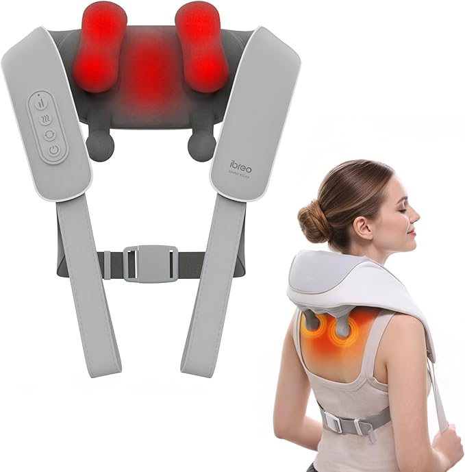 Cordless Shiatsu Neck and Back Massager with Heat, 10 Mins x 12 Uses, 3 Massage Modes & 2 Intensity Levels, 3D Kneading Deep Tissue for Pain Relief, Voice Prompt & Smart Memory, Relax for Women, Men