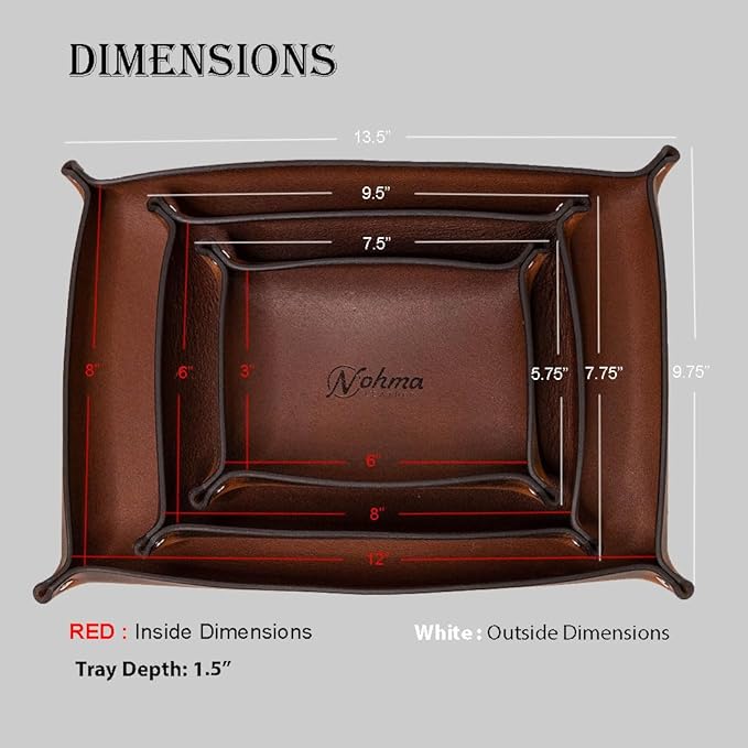 Valet Tray – Full-Grain Leather Catchall Organizer for Keys, Phone & Wallet – Rustic Nightstand & Desk Tray with Raised Sides – Handmade in USA (Vintage Brown, Medium Rectangle)