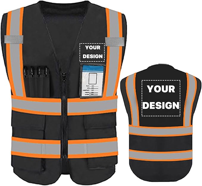 YOWESHOP High Reflective Visibility Safety Vest Custom Your Logo Safety Workwear with Reflective Strips and Pockets
