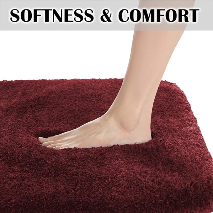 Suchtale Non Slip Bath Mat - Soft Microfiber Shaggy Bath Mat, Machine Washable, Thick Plush U Shape Toilet Rug (20 x 24, Red)
