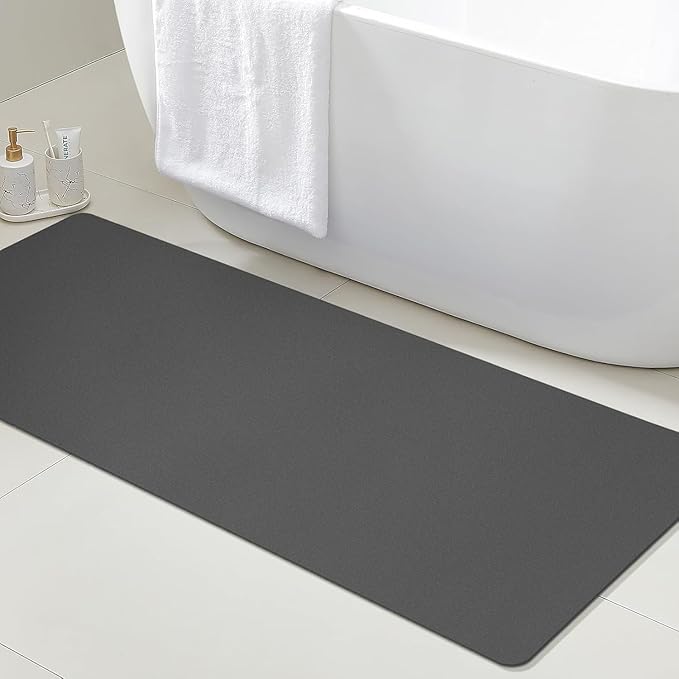 ACCUMTEK Ultra Thin Bath Mat, Upgrade Backing Non Slip Thin Bath Mats Fit Under Door, Quick Dry Ultra Absorbent Bathroom Rugs, Machine Washable Bath Rugs for Bathroom, Charcoal Gray/Solid/48 x20