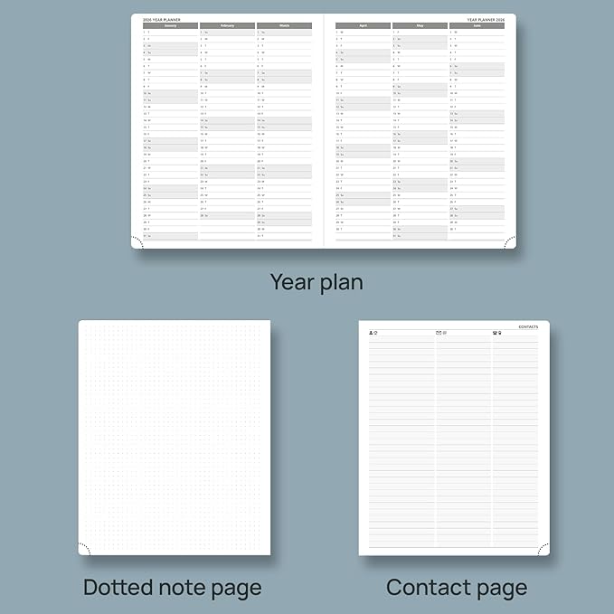POPRUN 2026 Weekly & Monthly Planner Calendar, 8.5" x 10.5" Large, Horizontal Layout with Lined Sections, Jan. 2026 - Dec. 2026, Leather Hardcover, 100GSM Paper, Inner Pocket - Midnight Green