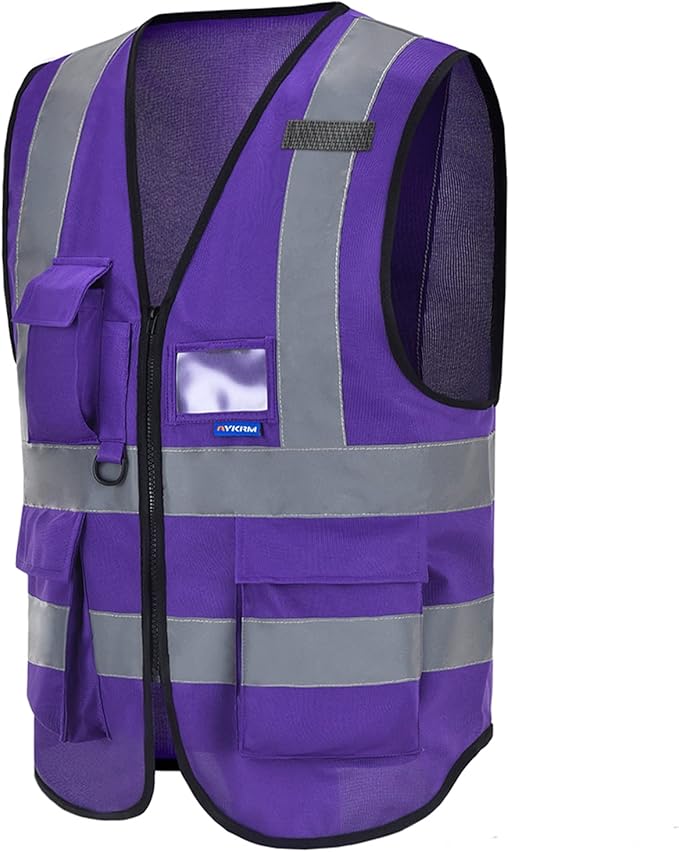 Hi Reflective Safety Vest,A-SAFETY, Hi Vis Bright Neon Colors Safety Vest with 4 Reflective Strips 7 Pockets (6XL, Purple)