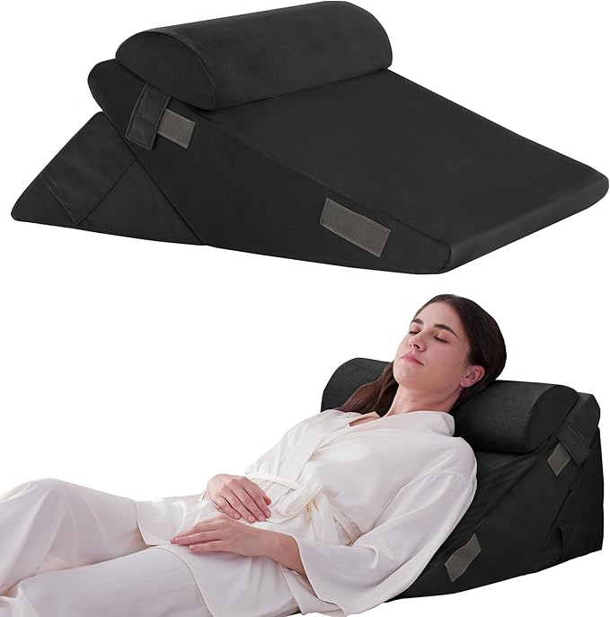 3PCS Wedge Pillow Set for After Surgery, Adjustable 9&12 Inch Bed Wedge Pillow for Sleeping, Incline Pillow Wedge for Headboard, Post Surgery, Acid Reflux, Neck&Back Support, Black