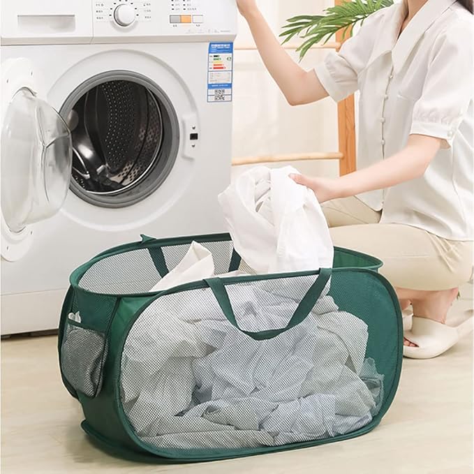 4 Piece Popup Mesh Laundry Basket Durable Handles Collapsible Laundry Baskets Folding Clothes Pastic Hamper for Laundry Room College Dorm (Gray/Black/Navy blue/Green)