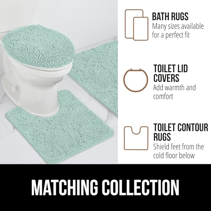 GORILLA GRIP Bath Rug Mat 48x24, Soft Absorbent Chenille, Quick Dry Microfiber Mats, Rubber Backing Washable Shower Floor Rugs, Bathmat Runner, US Designed Bathroom Home Decor Accessories Seablue