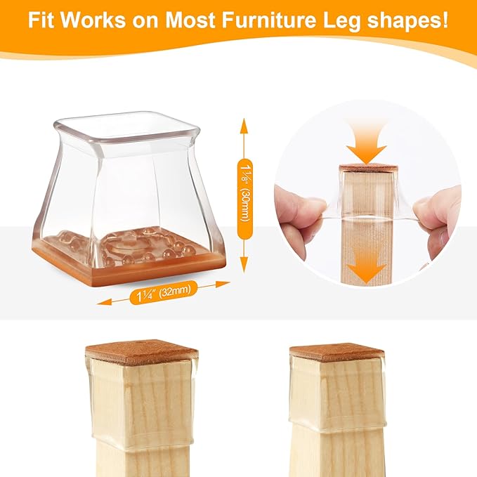 CHUNZEXI 36 Pack Square Chair Leg Floor Protectors for Hardwood Floors, Silicone Felt Covers Pads Caps, Protect Wood Furniture Feet Floors Noise Reduce and Scratch (Square Small & Clear)