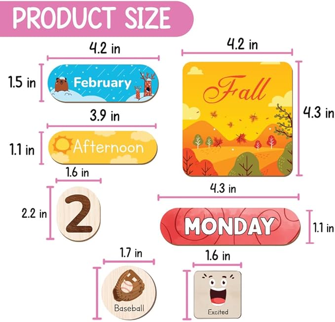 Wooden Daily Routine Chart, Kid Calendar, Routine Chart for Toddlers, Morning Bedtime Routine Chart for Toddlers (06)