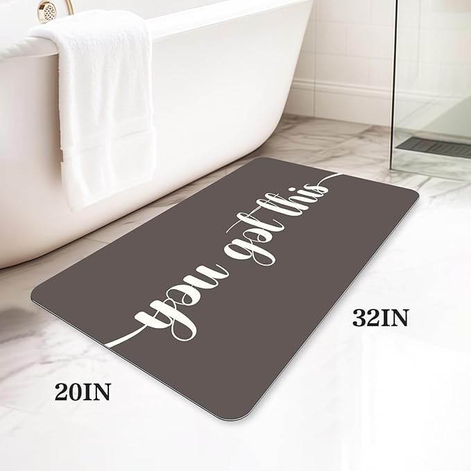 Bath Mat, Bathroom Mat Rugs Super Absorbent Shower Mats Non Slip Quick Dry Thin Rubber Mats for Bathroom Floor Fit Under Door, Shower Rug for Bathtub, Shower, Beige