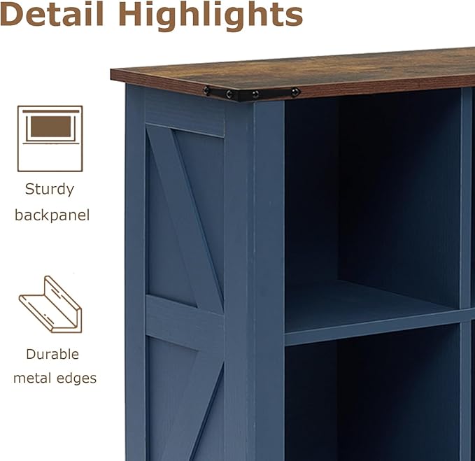 9 Cube Bookcase, Wooden Cube Storage Organizer Shelf, Blue Horizontal Book Shelf with LED Lights, Freestanding Display Cabinet for Living Room, Hallway TV Stand for Entryway