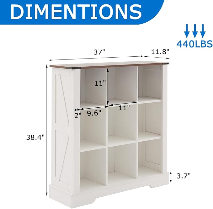 9 Cube Bookcase, Wooden Cube Storage Organizer Shelf, White Horizontal Book Shelf with LED Lights, Freestanding Display Cabinet for Living Room, Hallway TV Stand for Entryway