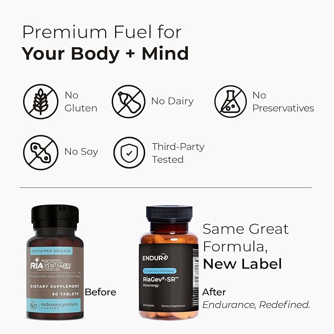 Endur RIAGEV-SR, Sustained Release NAD+ Booster for Helping You Feel & Perform Your Best, Ribose & Niacinamide, Vegan, Gluten Free (90 Tablets)