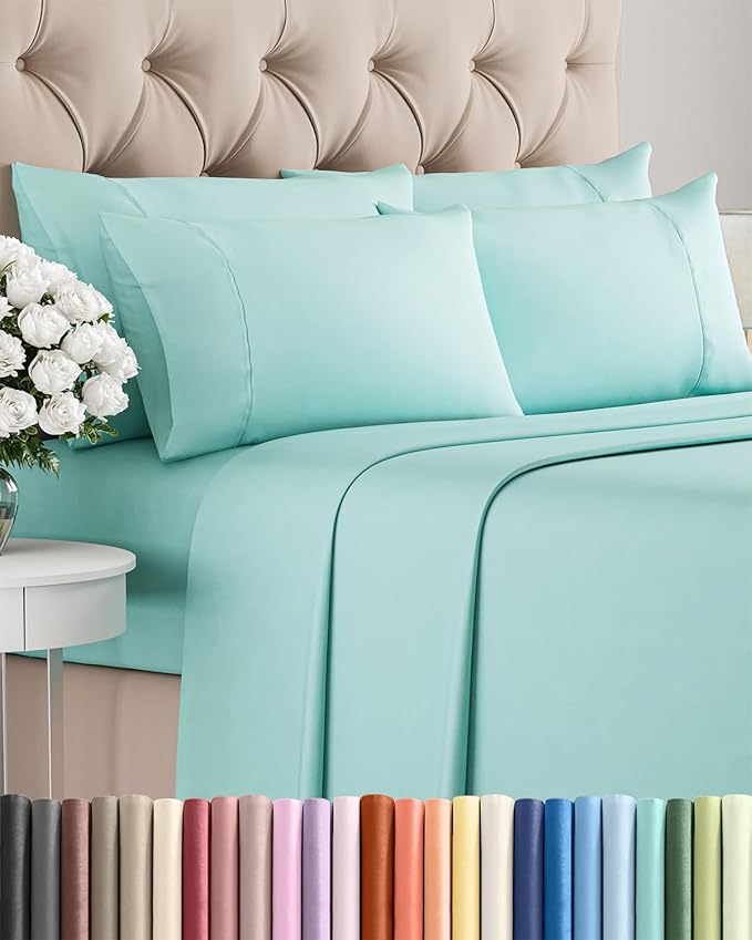 Full 6 Piece Sheet Set - Cooling & Breathable Bed Sheets - Hotel Luxury Bed Sheets for Women, Men, Kids & Teens - Comfy Bedding w/Deep Pockets & Easy Fit - Soft & Wrinkle Free - Full Spa Blue Sheets
