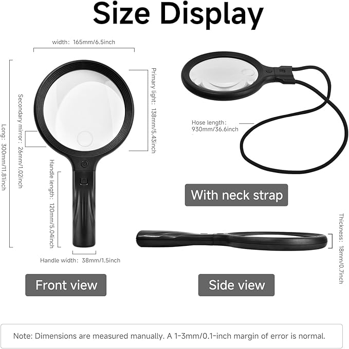Neck Magnifying Glass with LED Light – 5X/10X Dual Lens, Hands-Free & Handheld, Adjustable Brightness, Perfect for Seniors, Crafters, Sewing, Reading & Repairing,Type-C Charging