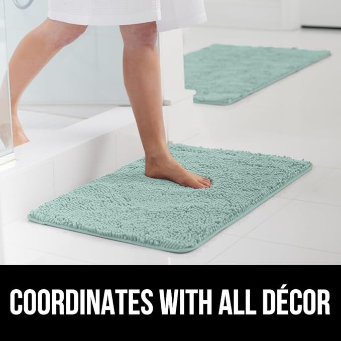 GORILLA GRIP Bath Rug Mat 30x20, Thick Soft Absorbent Chenille, Quick Dry Microfiber Mats, Rubber Backing Washable Shower Floor Rugs, US Designed Bathroom Bathmat Home Decor Accessories, Seablue