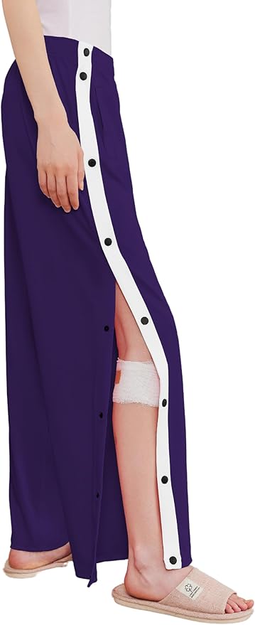 Deyeek Women's Tear Away Pants Side Split Snap Open Bottom Sweatpants Leg Breakaway Post Surgery Pants with Pockets