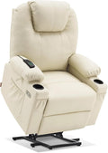 MCombo Large Power Lift Recliner Chair with Massage and Heat for Tall Elderly People, 3 Positions, Cup Holders, and USB Ports, Faux Leather 7516 (Large, Cream White)