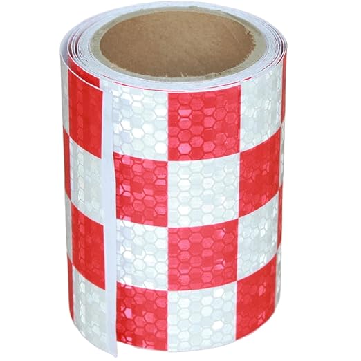 Reflective Tape Red and White 4 inch X 10 feet, Outdoor Waterproof Hazard Conspicuity Warning Industrial Marking Tape