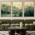 IARTTOP Large Forest Green Wall Art Framed 24x36 Inch Foggy Mountain Landscape Canvas Art Prints Nature Landscape Wall Decor for Living Room Bedroom Office Set of 3