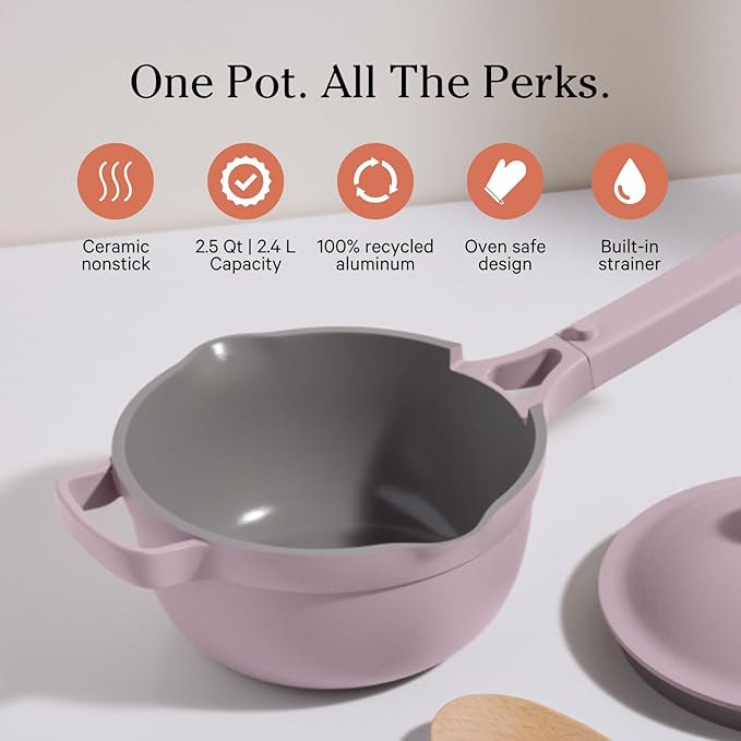 Our Place Mini Perfect Pot | 2.5 Qt Ceramic Pot with Lid & Spatula | Patented 8-in-1, PFAS-Free Nonstick, Non-Toxic Cookware | Induction & Oven-Safe up to 450°F | Lavender
