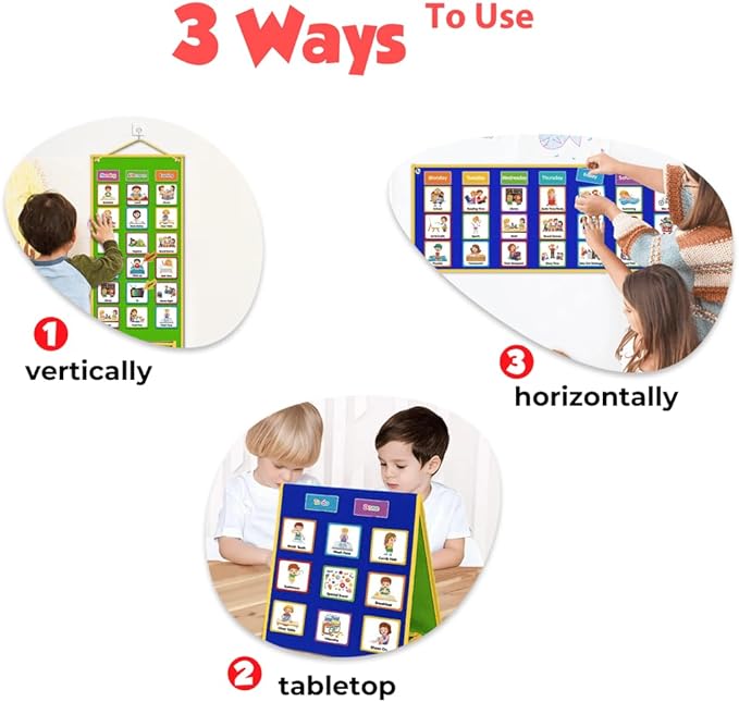 Godery Large Visual Schedule for Kids Chore Reward Chart,Bedtime Routine Chart for Toddlers,Double Side Weekly Planner Board with 109 Cards for Home School Planner,Autism Learning Materials.