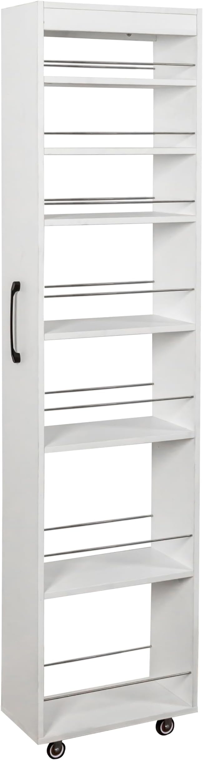 7-Tier Slim Rolling Pantry Storage Cart, Storage Shelving Rack Next to Fridge Mobile Shelving Unit Space-Saving Narrow Pull-Out Utility Cart for Kitchen Bathroom Laundry Narrow Places, White