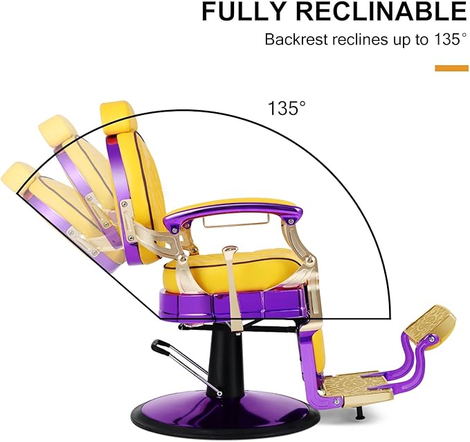 Artist hand Retro Barber Chair Heavy Duty Barber Chairs Vintage Salon Chair Hydraulic Recline Chair Rounded Cushioning Beauty Spa Styling Equipment (Yellow)
