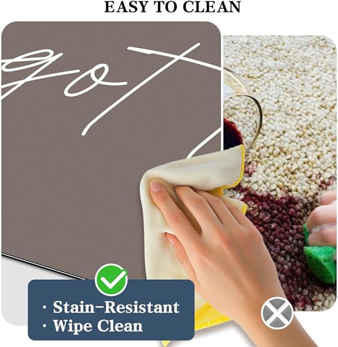 Bath Mat, Bathroom Mat Rugs Super Absorbent Shower Mats Non Slip Quick Dry Thin Rubber Mats for Bathroom Floor Fit Under Door, Shower Rug for Bathtub, Shower, Beige