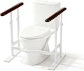 Toilet Safety Rails for Seniors - Toilet Safety Frame with Dual Pillars, Waterproof Nighttime Reflective Base, 3-Speed Height Adjustment (Brown, Double Pillar)