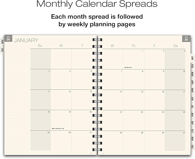 ESSENTIAL 2026 Monthly & Weekly Planner with Tabs, 8.5"x11": 14 Months (November 2025 - December 2026), Professional, Simple, Easy-to-Use Design and Frosted Poly Cover for Extra Protection (Frosted)