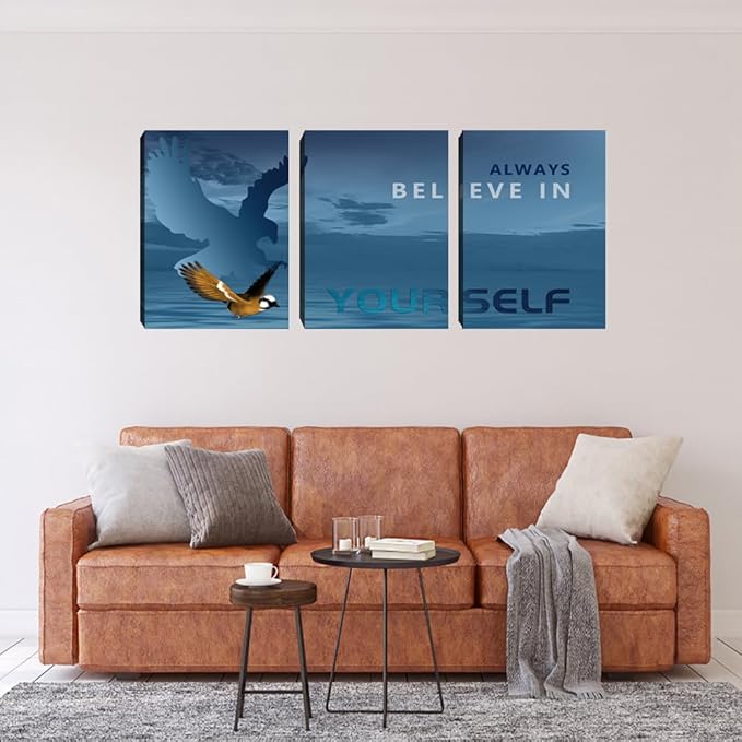 3 Pieces Modern Entrepreneur Quotes Posters Prints Motivational Office Canvas Wall Art Moitvational Wall Art Eagle Picture Motivation Blue Decoration for Living Room Bedroom(36''Wx 16''H)