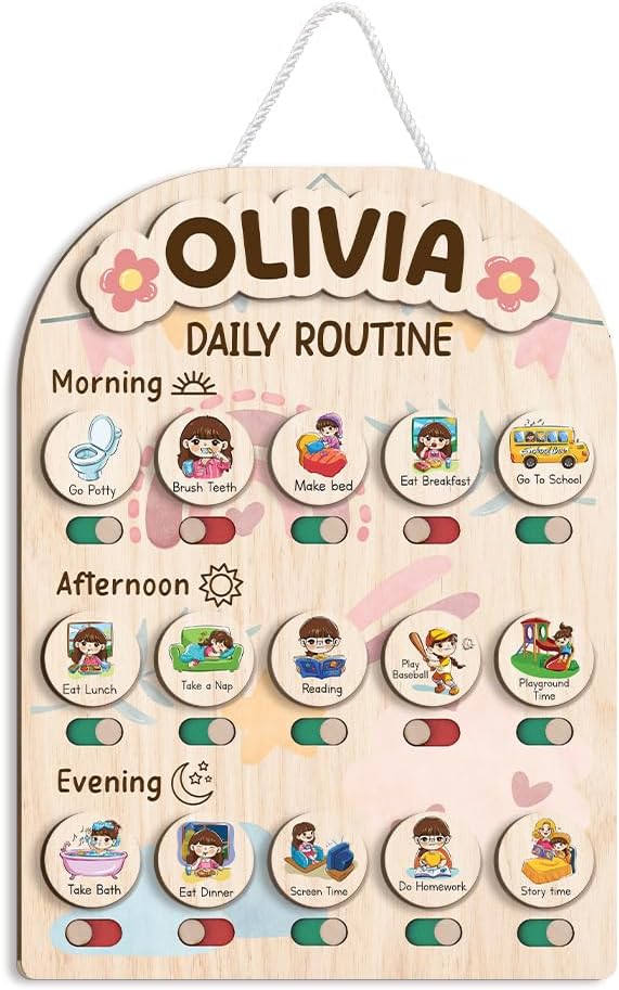 Wooden Chore Chart for Kids, Daily Routine for Girls, Wooden Daily Chore Chart, Daily Responsibilities for Toddler