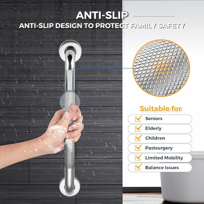 Grab Bars for Shower, 1 Pack 12-Inch Anti Slip Shower Handles for Elderly, Safety Shower Grab Bar, Stainless Steel Handicap Grab Bars for Bathroom (Polished Nickel 1" Diameter)