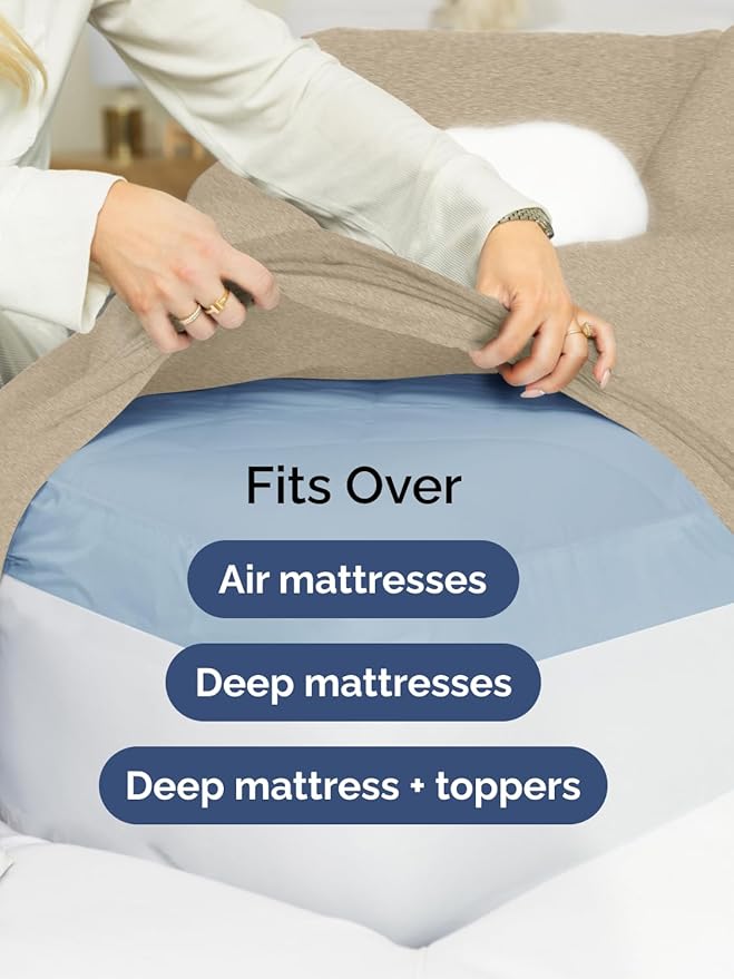 Extra Deep Twin Sheet Set - 4 Piece Breathable and Cooling Sheets - Hotel Luxury Bed Sheets Set - Easy Fit - Soft, Wrinkle Free and Comfy Sheets Set - Heathered Beige Sheet Set with Extra Deep Pockets