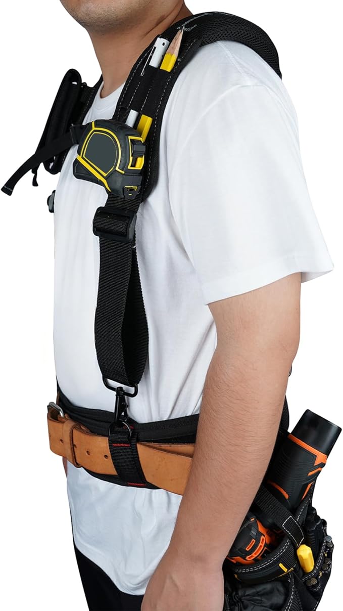 KUNN Tool Belt Suspenders Padded Construction Belt Harness with Gel Shoulder Strap Detachable Phone Holder,4 Tool Belt Loops