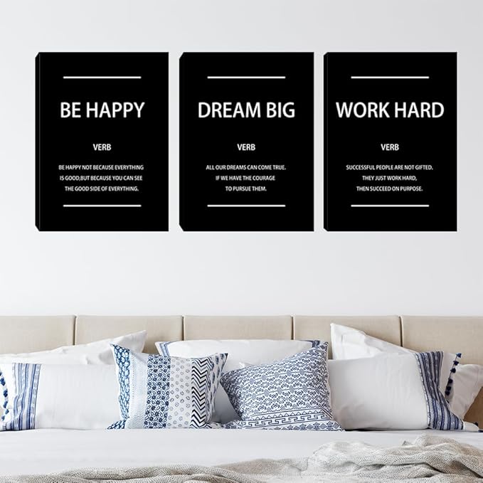Motivational Office Wall Art Inspirational Canvas Wall Art 3 Pieces Black Office Wall Decor Entrepreneur Quote Saying Wall Picture Paintings Wooden Framed Artwork for Home Gym Workplace 20"x28"x3