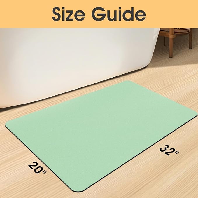 Ultra Thin Bath Mat, Upgrade Backing Non Slip Thin Bath Mats Fit Under Door, Quick Dry Ultra Absorbent Bathroom Rugs, Machine Washable Bath Rugs for Bathroom, Bathtub, Light Green/Solid/32"x20"