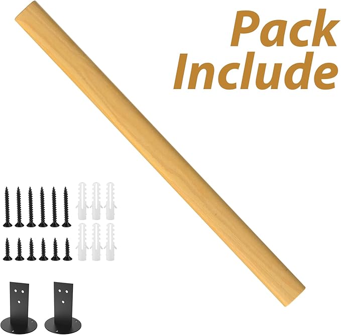 4FT Wooden Stair Handrails,Hand Railings for Stairs Indoor Outdoor Wall Mount Support Wood Handrails,Non-Slip Sturdy Staircase Handrail Safety Grab Bar Rod Complete Kit for Home,Lofts,Guardrail