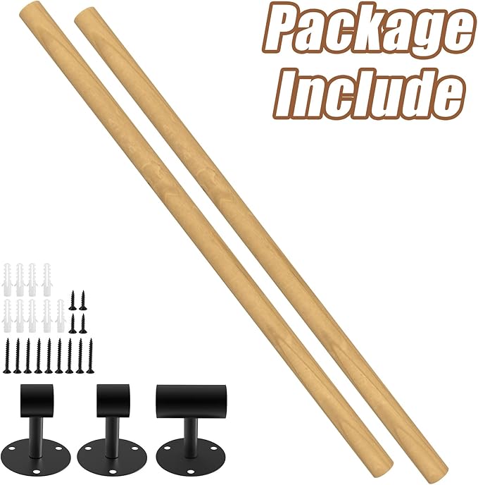 5FT Round Wooden Handrail for Indoor Staircase Handrail,Wall Mount Support Stair Railings, Non-Slip Safety Corridor,Lofts,Patio,Guardrail Wood Hand Railings for Elderly,Children,Disable People