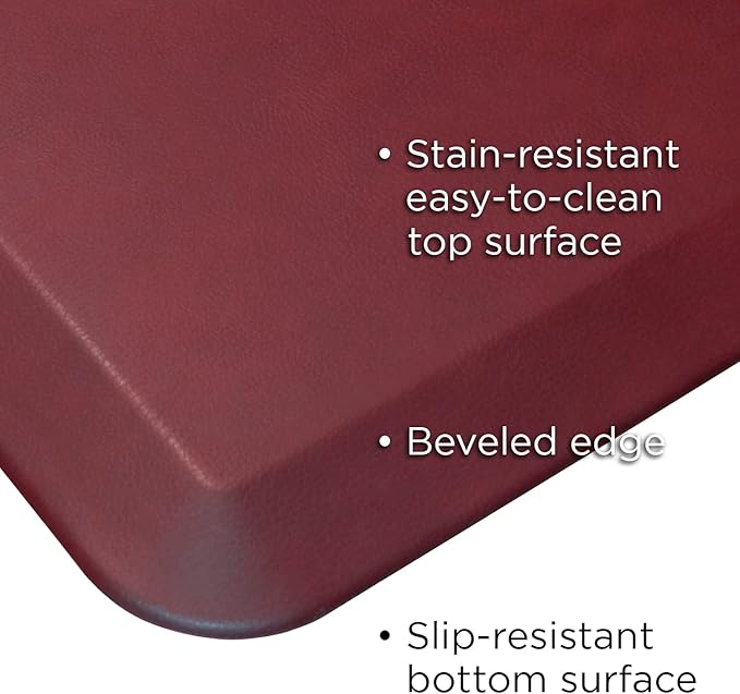 GelPro Stain Resistant Surface with 3/4 Thick Ergo-Foam Core for Health and Wellness, 20"x48", Leather Grain Cranberry