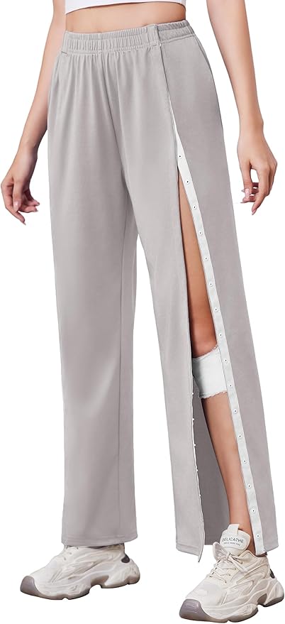 Deyeek Tear Away Pants for Women Side Slit Snap Sweatpants Loose Fit Post Surgery Casual Adaptive Clothing with Pockets
